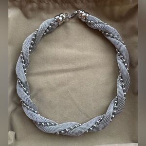 Steel by Design Twisted Bead & Mesh Necklace Stainless Steel NIB w/ Dustbag